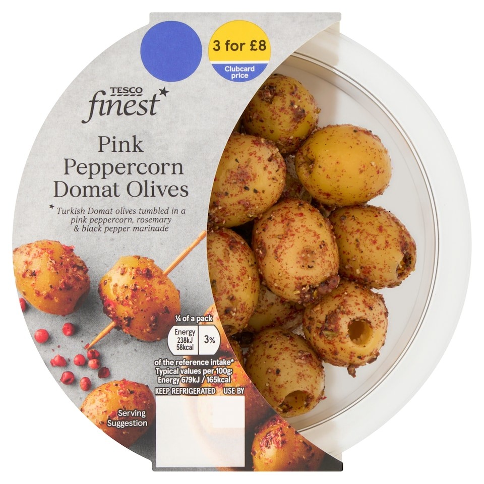 Tesco Finest Pink Peppercorn Domat Olives 140g