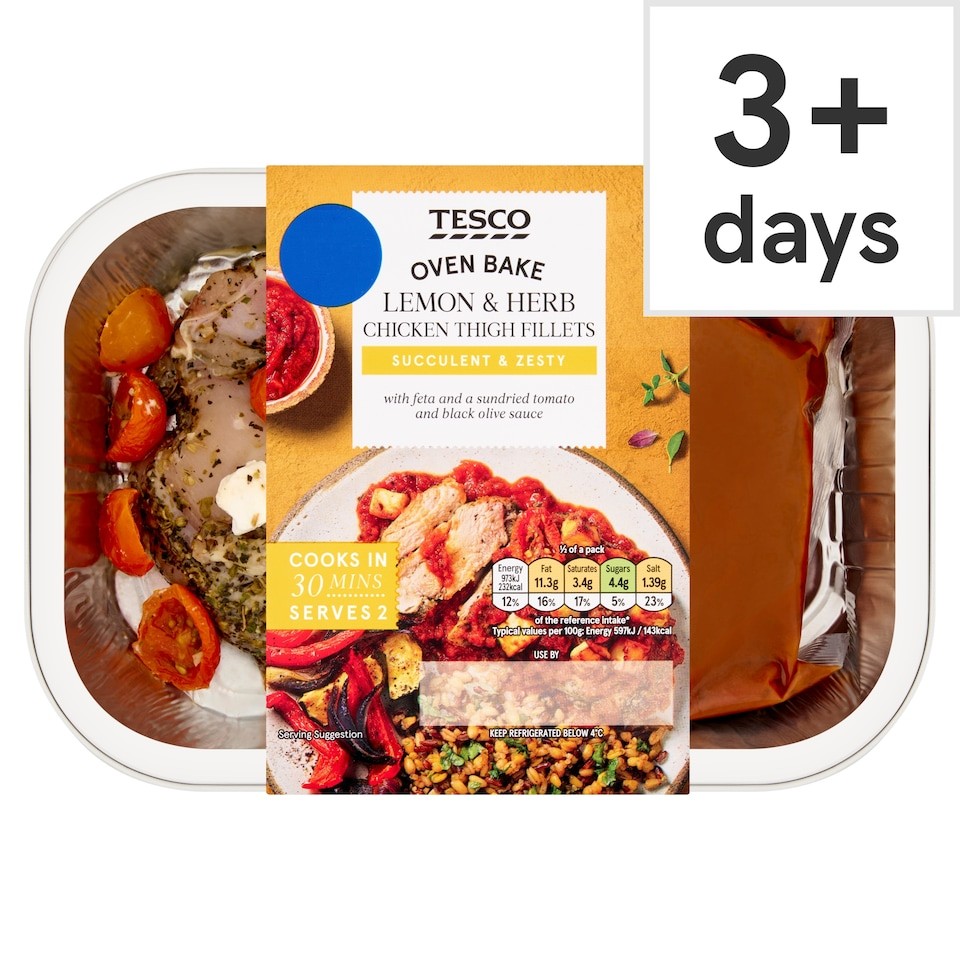 Tesco Feta & Lemon Chicken Thigh Fillets with Tomato Tapenade and Red peppers 390g
