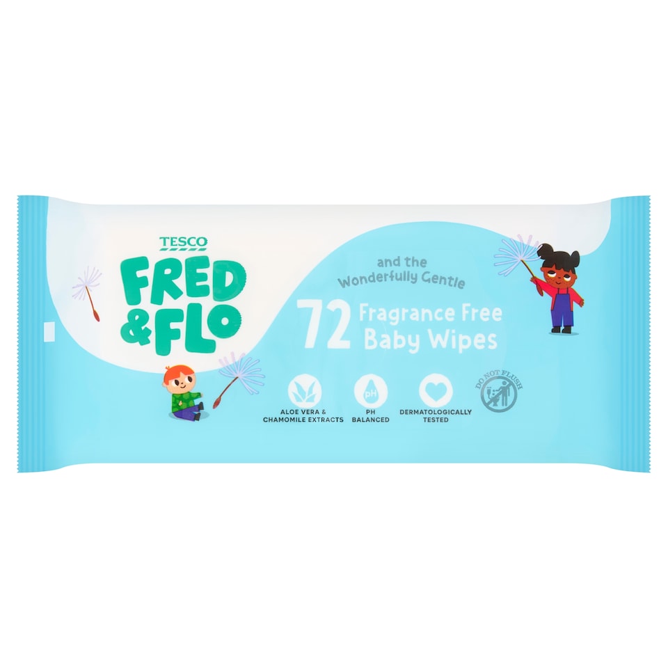 Tesco Fred & Flo Fragrance Free Baby Wipes 72 Pack