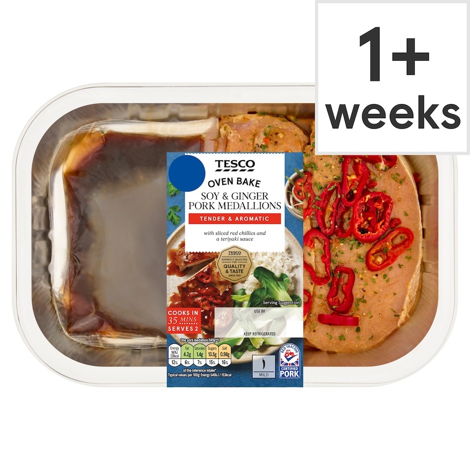 Tesco Soy & Ginger Pork Medallions with Red Chilli & Teriyaki Sauce 358g