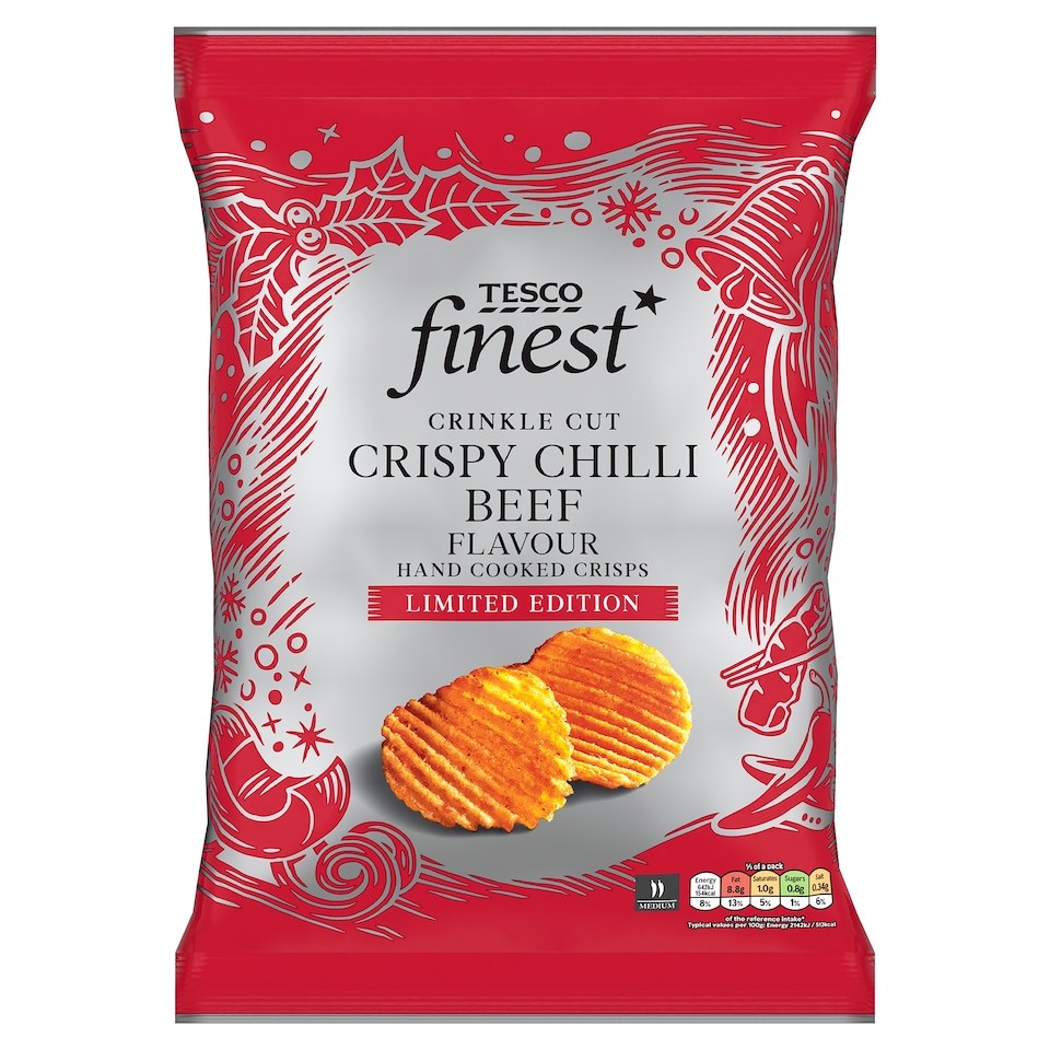 Tesco Finest Limited edition crinkle cut Crispy Chilli Beef Flavour Crisps 150g