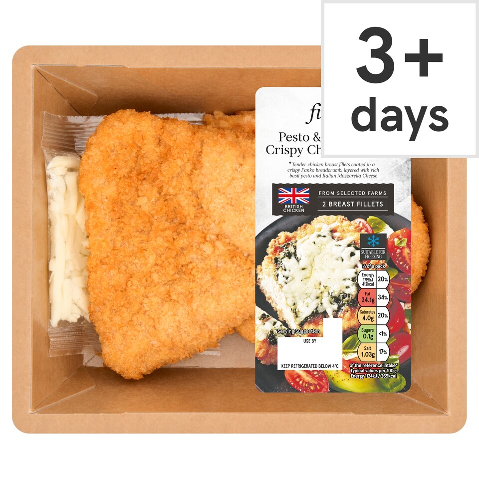 Tesco Finest Pesto & Mozzarella Crispy Chicken Breasts 355g