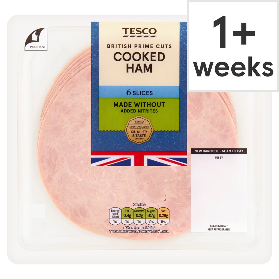 Tesco Made Without Added Nitrites British Cooked Ham 6 slices 120g