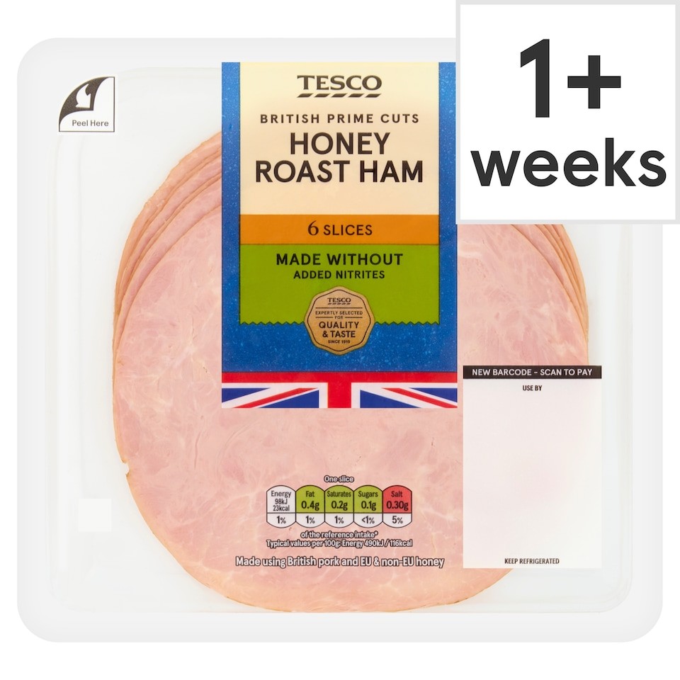 Tesco Made Without Added Nitrites British Honey Roast Ham 6 Slices 120g