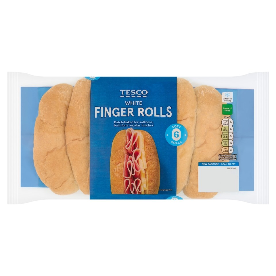 Tesco 6 White Finger Rolls