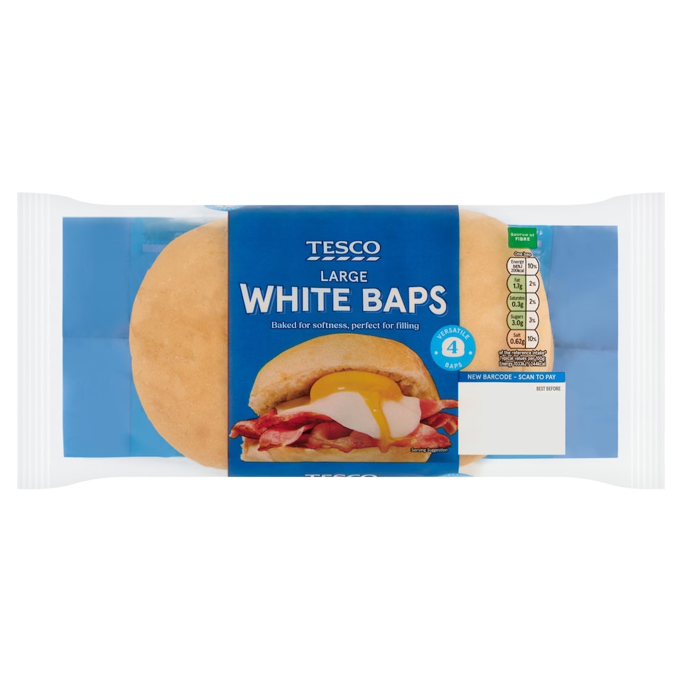 Tesco 4 Large White Baps