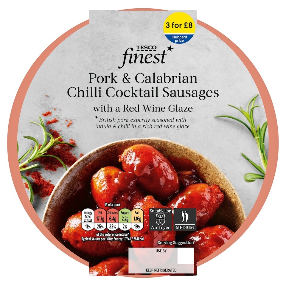 Tesco Finest Pork & Calabrian Chilli Cocktail Sausages With Red Wine Glaze 160g