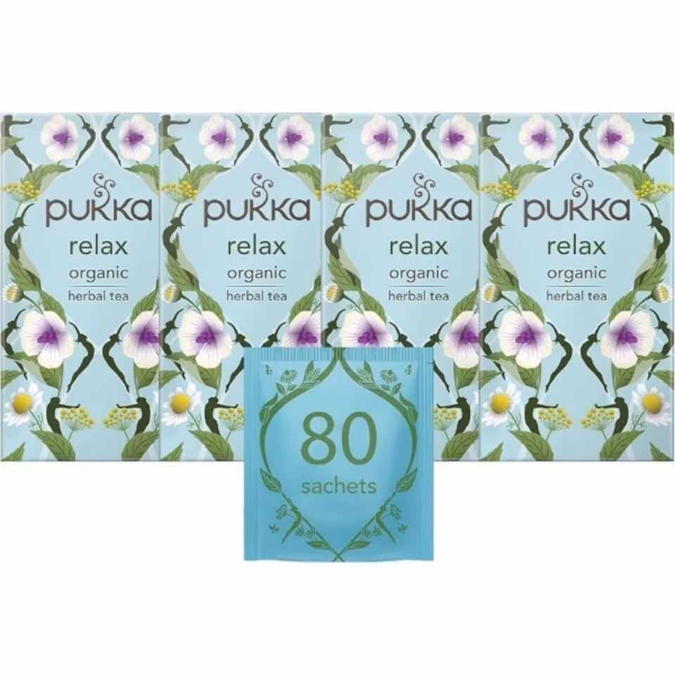 Pukka Herbs Organic Herbal Tea, Relax, 4 Packs, 80 Teabags | Blue | 4