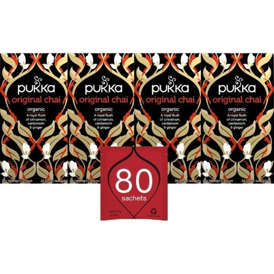 Pukka Herbs Organic Herbal Tea, Original Chai, 4 Packs, 80 Teabags | Black | 4