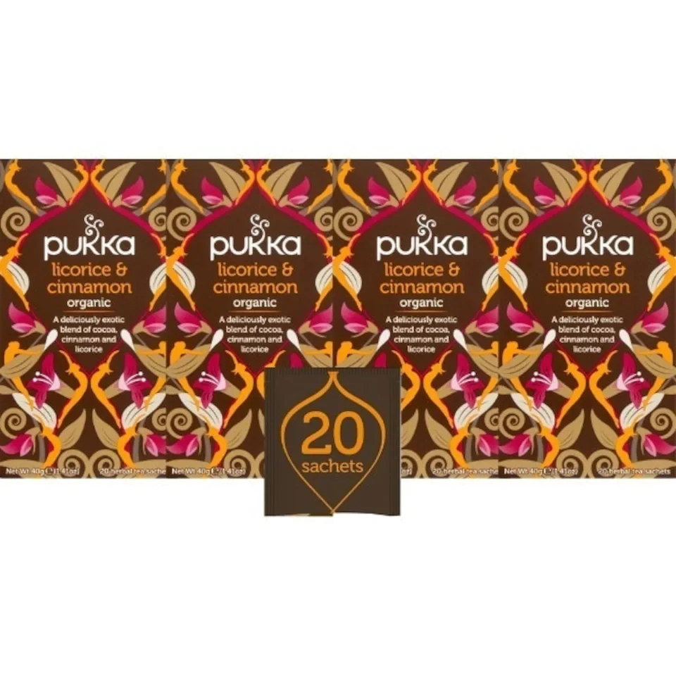 Pukka Herbs Organic Herbal Tea, Liquorice & Cinnamon, 4 Packs, 80 Teabags | Brown | 4