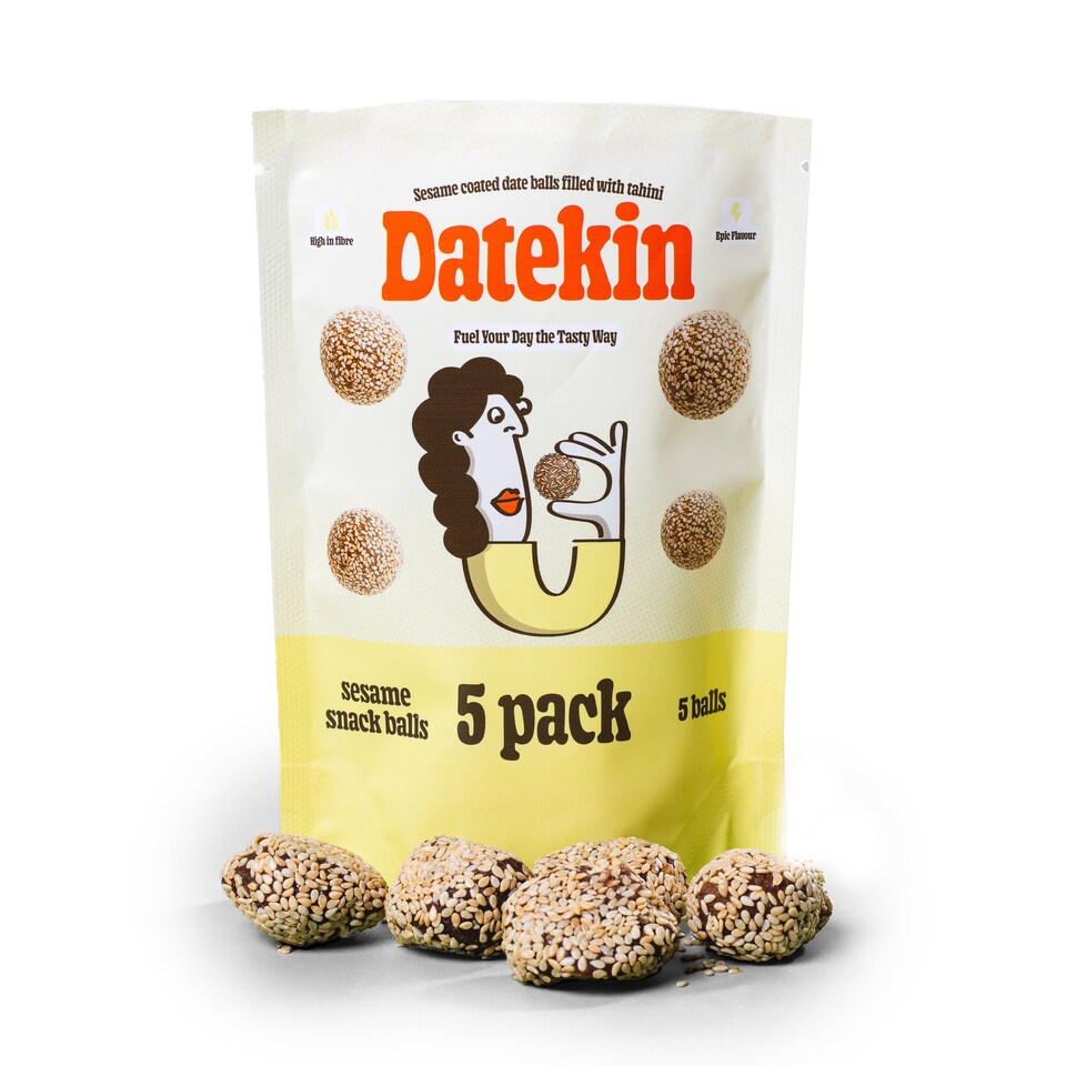 Datekin Sesame Coated Date Balls Filled with Tahini (5 x 18g Pack)
