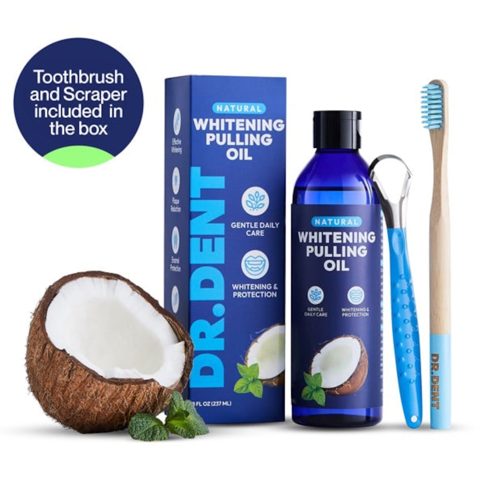 DR.DENT Whitening Coconut Pulling Oil with Tongue Cleaner, 237ml