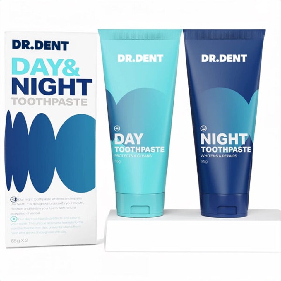 DR.DENT Day and Night Teeth Whitening Toothpaste, 2 Tubes