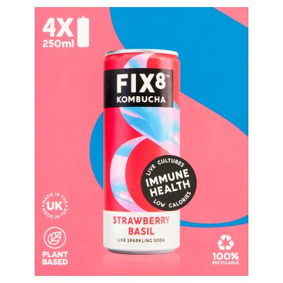 Fix8 Kombucha Strawberry Basil Multipack 4x250ml