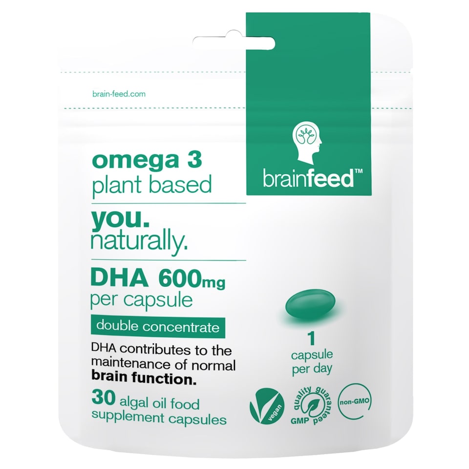 DHA Omega-3 600mg Capsules For Brain (30) Algae Omega 3 Vegan Fish Oil Alternative Supplement