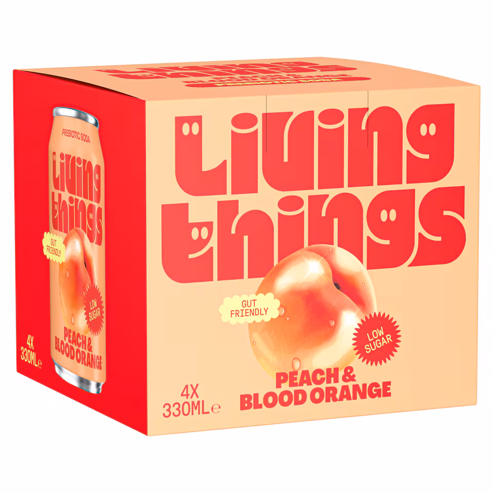 Living Things Peach & Blood Orange Soda 4x 330ml