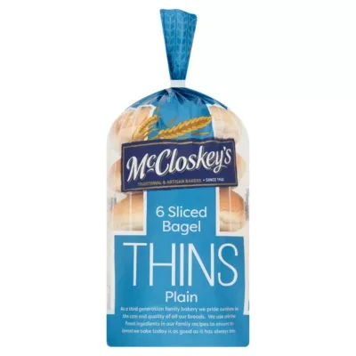 McCloskey's 6 Sliced Bagel Thins Plain 6 x 55g (330g)