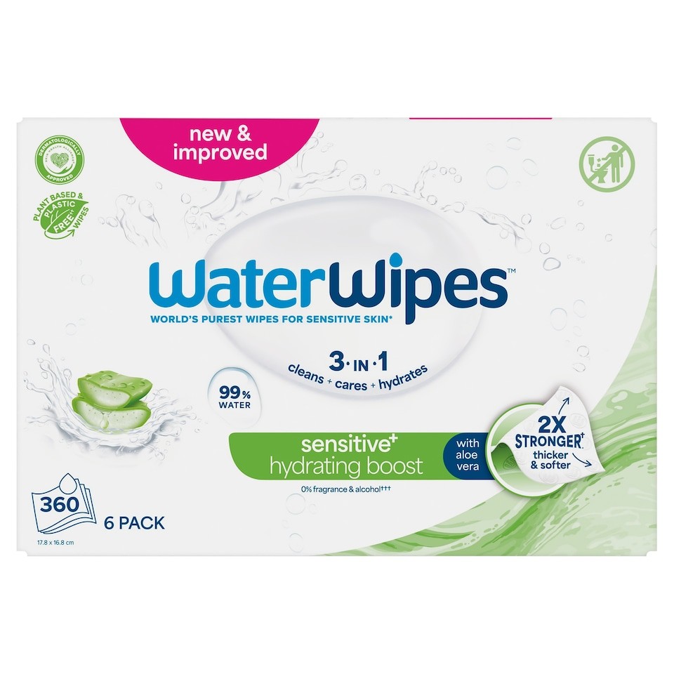 WaterWipes Biodegradable Sensitive Hydrating Baby Wipes 6 pack 60 Wipes