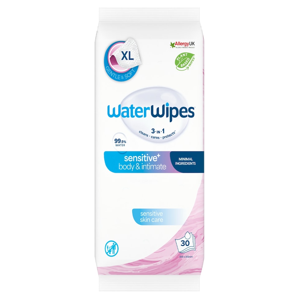 WaterWipes 3 in 1 Sensitive+ Body & Intimate Care XL 30 Wipes