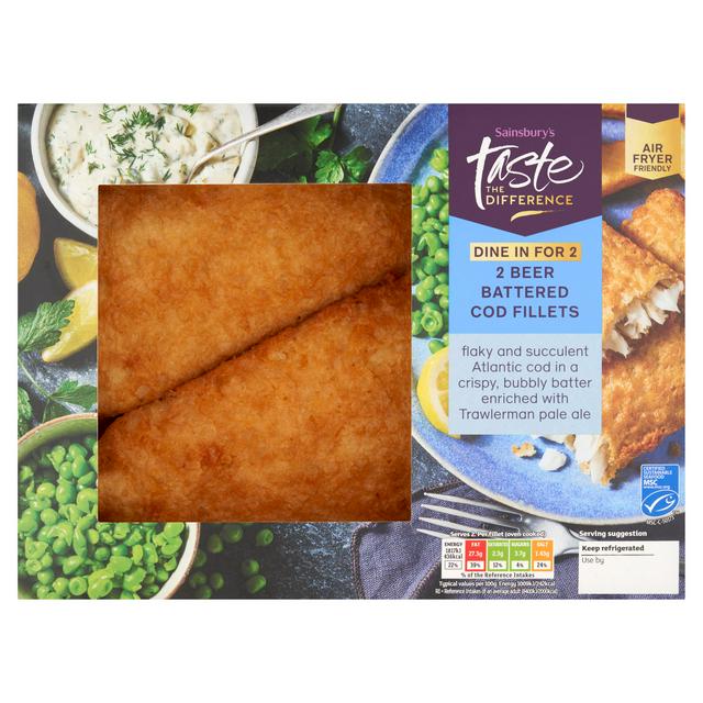 Sainsbury's Beer Battered Cod Fillets, Taste the Difference x2 385g