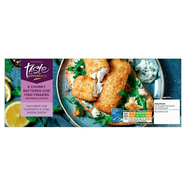 Sainsbury's Chunky Battered Cod Fish Fingers, Taste the Difference x8 480g