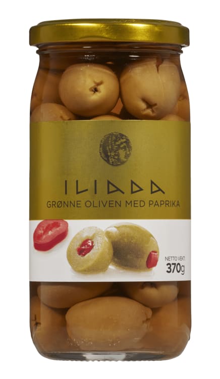 Oliven Grønn m/Paprika 370g Iliada