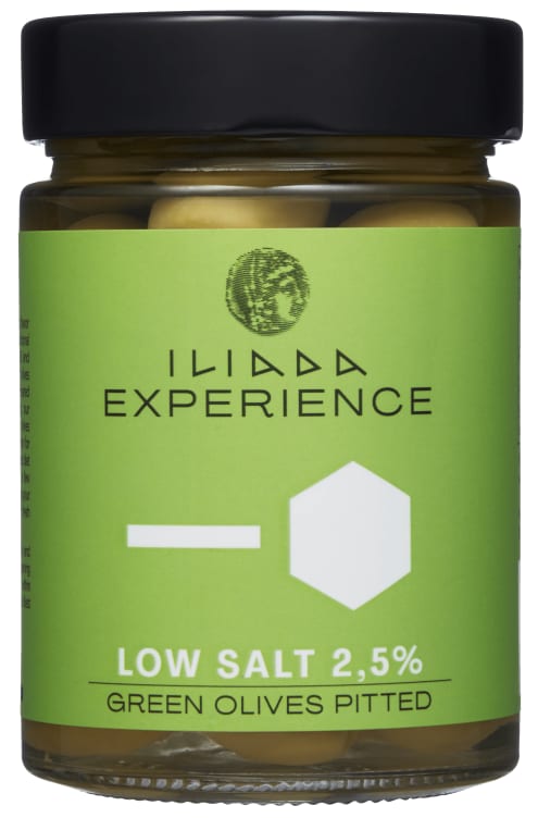 Oliven Grønn Saltredusert u/Sten 340g Iliada
