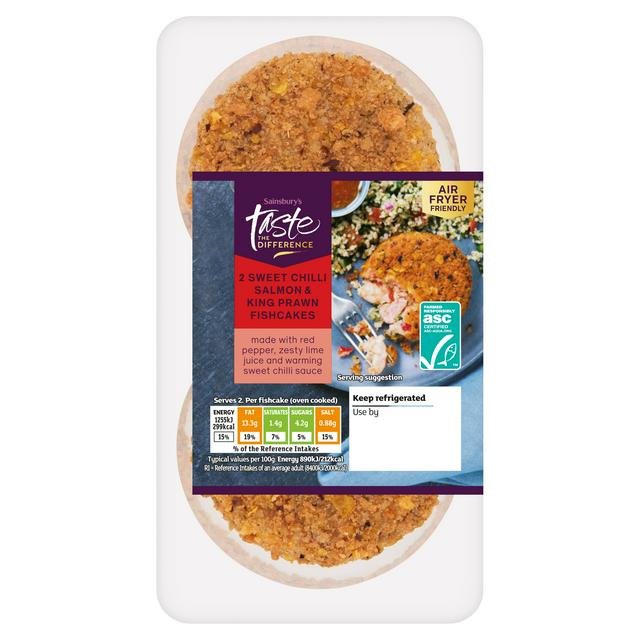 Sainsbury's Sweet Chilli Scottish Salmon & ASC King Prawn Fishcakes, Taste the Difference x2 290g