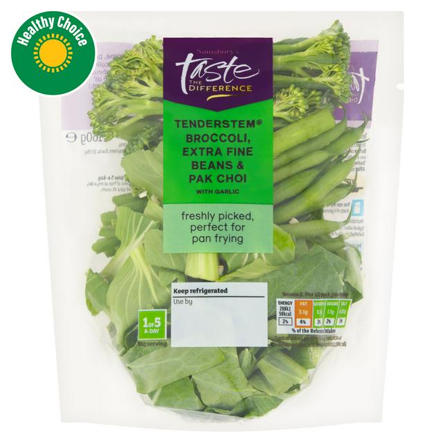 Sainsbury's Tenderstem Broccoli Extra Fine Beans & Pak Choi with Garlic, Taste the Difference 160g