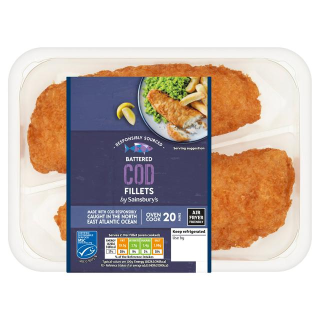 Sainsbury's Battered MSC Cod Fillets x2 300g