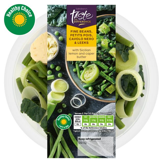 Sainsbury's Fine Beans, Petits Pois, Cavolo Nero & Leeks, Taste the Difference 220g