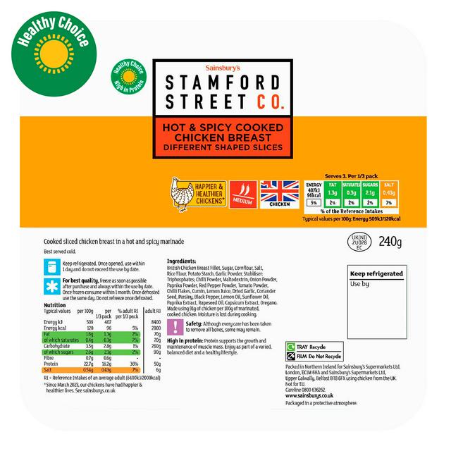 Stamford Street Co. Hot & Spicy Cooked Chicken Breast 240g (ready to eat)