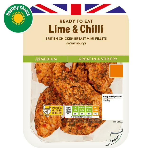 Sainsbury's Lime & Chilli Cooked British Chicken Mini Fillets 170g (ready to eat)