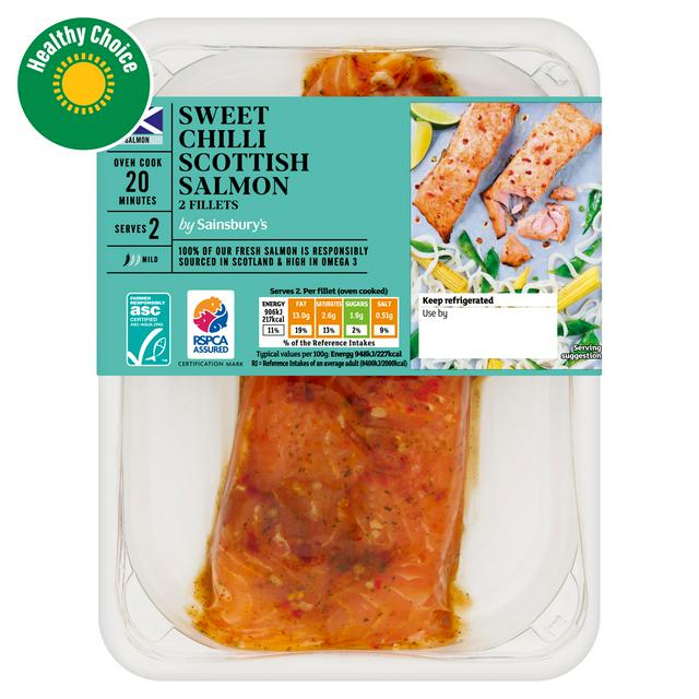 Sainsbury's ASC Scottish Salmon Fillets Infused with Sweet Chilli x2, 224g