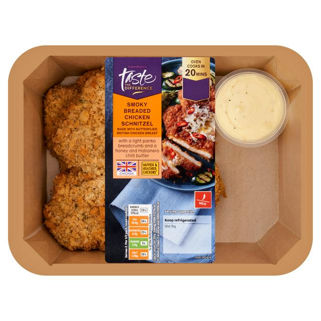 Sainsbury's Smoky Breaded British Chicken Schnitzel with a Honey & Habanero Butter, Taste the Difference x2 350g