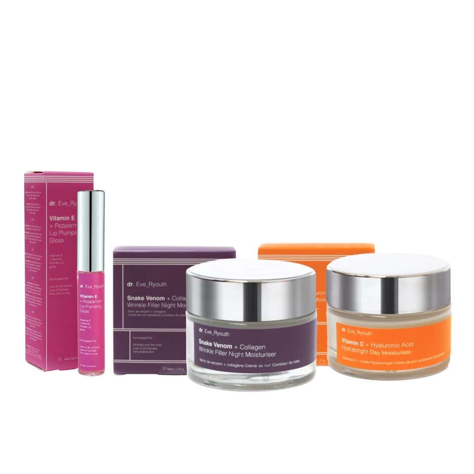 Dr. Eve_Ryouth Vitamin C + Hyaluronic Acid Hydrabright Day Moisturiser 50ml + Snake Venom + Collagen Wrinkle Filler Night Moisturiser 50ml + Vitamin E Lip Plumps 8ml