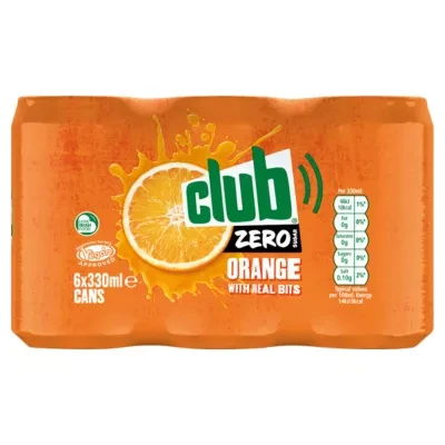 Club Zero Zero Sugar Orange Cans 6 x 330ml