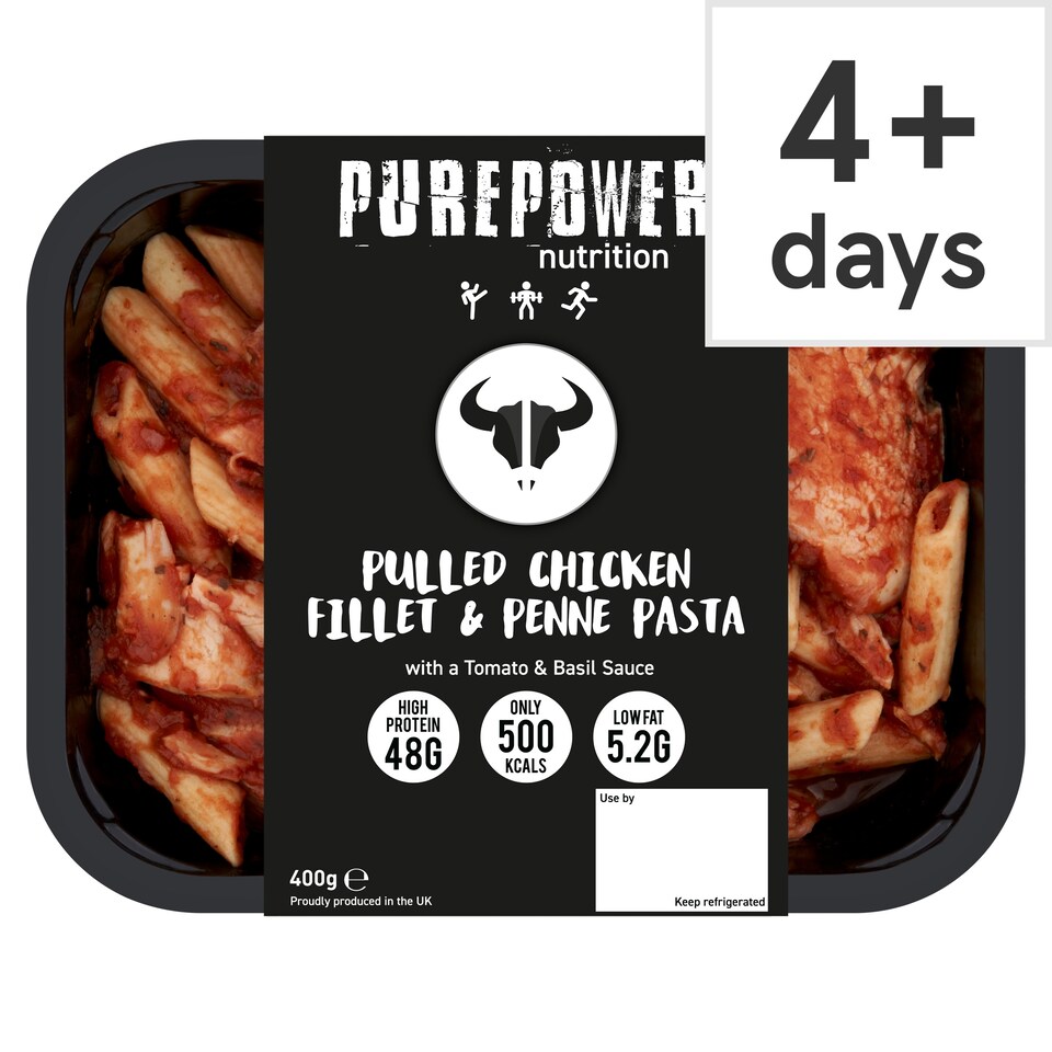 PUREPOWER NUTRITION PULLED CHICKEN FILLET AND PENNE PASTA WITH A TOMATO & BASIL SAUCE 400G