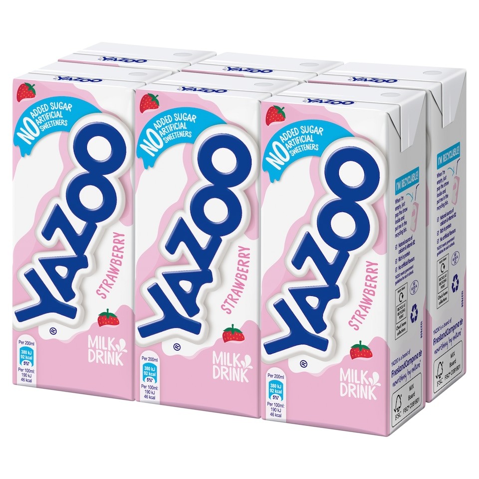 Yazoo No Added Sugar Strawberry Milk Drink 6 x 200ml