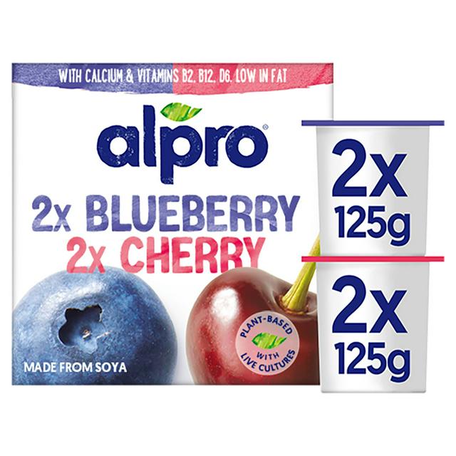 Alpro Blueberry & Cherry Soya Plant Based Yoghurt Alternative 4x125g