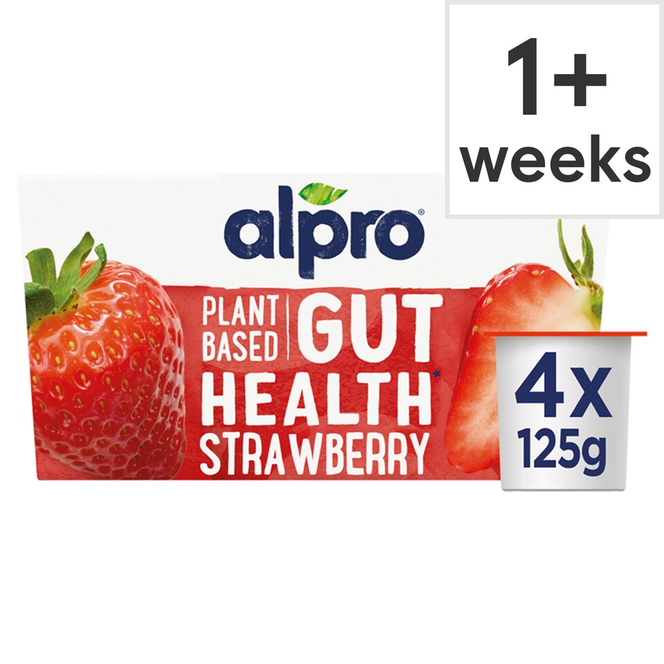 Alpro Strawberry Gut Health Dairy Free Soya Yoghurt Alternative 4x125g
