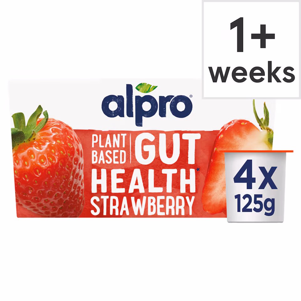 Alpro Strawberry Gut Health Dairy Free Soya Yoghurt Alternative 4x125g