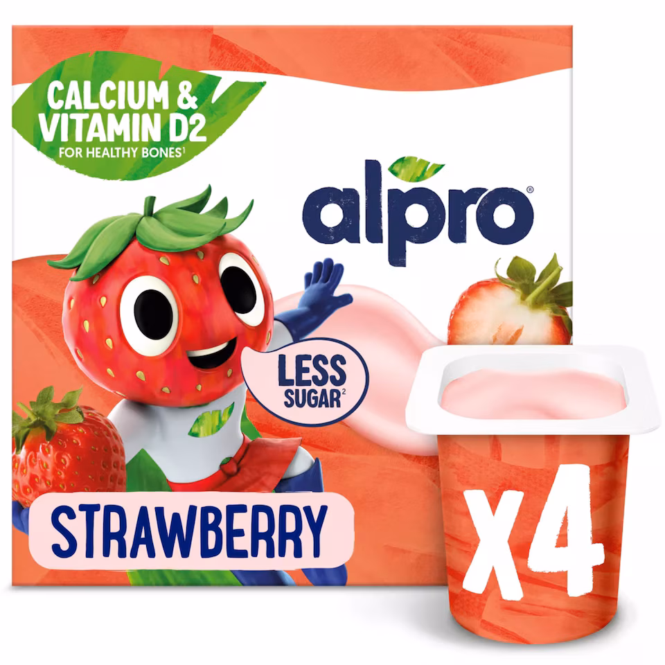 Alpro Kids Strawberry Soya Dairy Free Yoghurt Alternative 4 x 115g