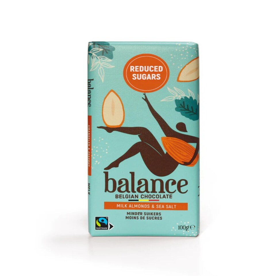 Balance No Added Sugar Belgian Diabetic Chocolate Bar – Milk Almonds & Sea Salt 100g