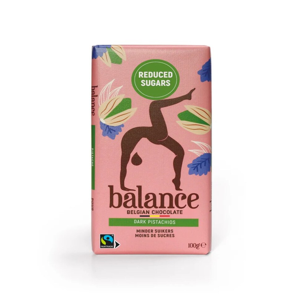 Balance No Added Sugar Belgian Diabetic Chocolate Bar – Dark Pistachios 100g