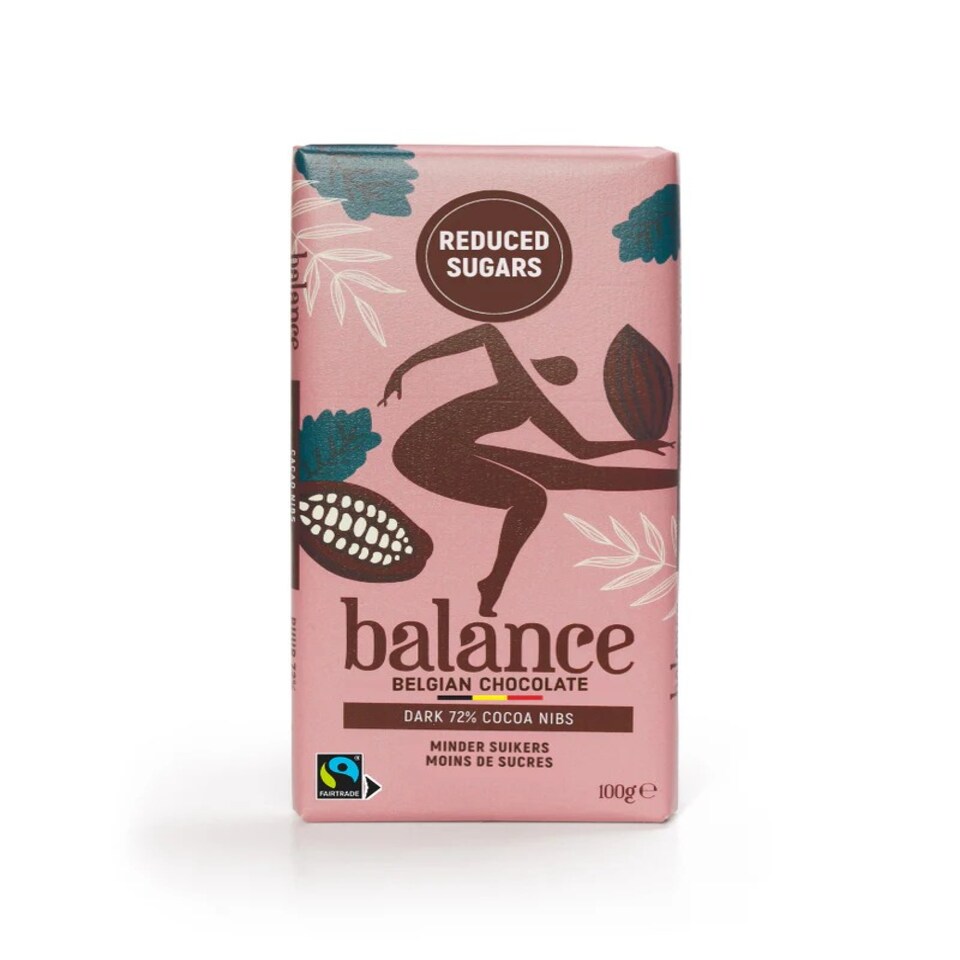 Balance No Added Sugar Belgian Diabetic Chocolate Bar – Dark Cocoa Nibs 100g
