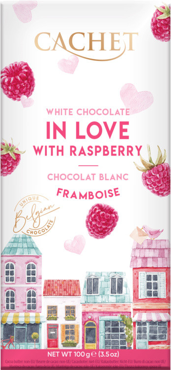 Hvit Sjokolade m/Bringebær 100g Cachet
