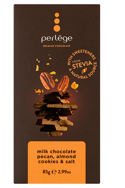 Perlege Melkesjokolade Pecannøtt Mandel & Salt Kakestykker med Søtningsmidler 85 g
