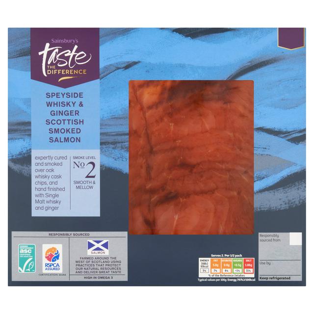Sainsbury's Speyside Whisky & Ginger Scottish Smoked Salmon, Taste the Difference 100g