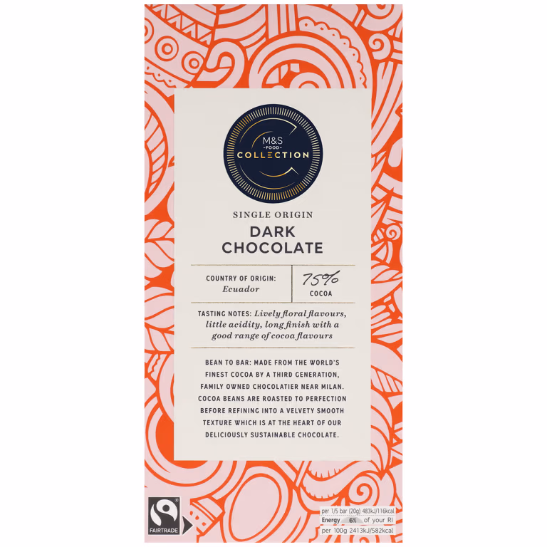 M&S 75% Cocoa Single Origin Dark Chocolate